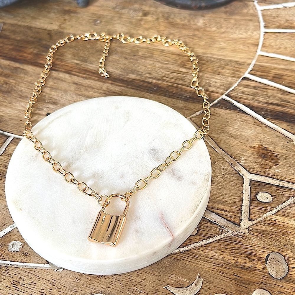 Gold lock necklace